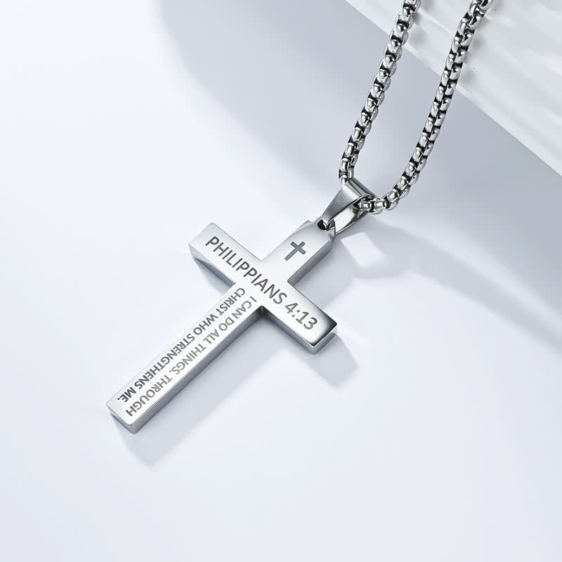 Christianartworkshop Hochwertige Kreuzkette mit Bibelversen: Zeichen unfehlbaren göttlichen Schutzes - Silber - 4:13 - image 3