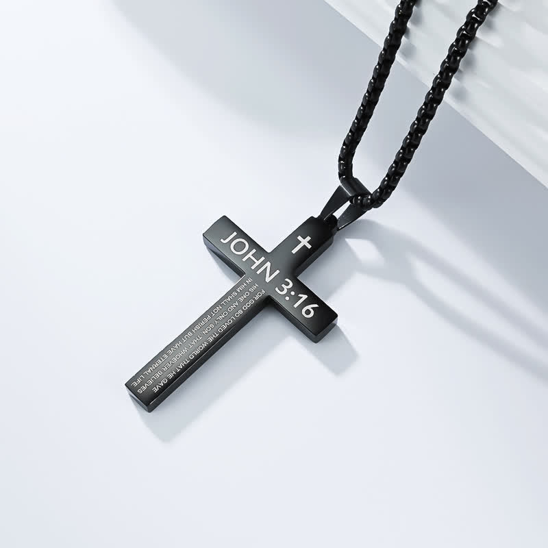 Christianartworkshop Hochwertige Kreuzkette mit Bibelversen: Zeichen unfehlbaren göttlichen Schutzes - Schwarz - 3:16 - image 12