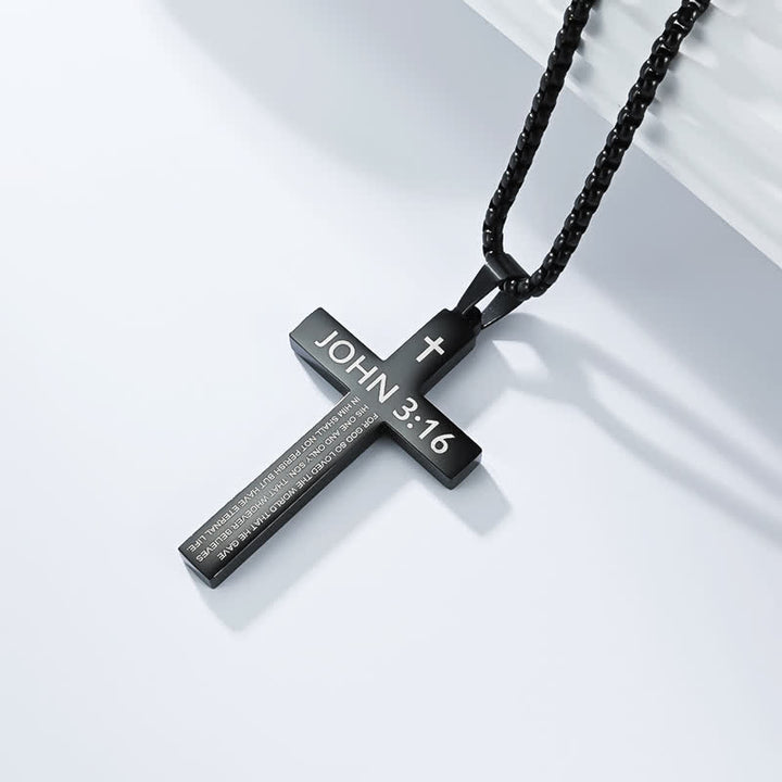Christianartworkshop Hochwertige Kreuzkette mit Bibelversen: Zeichen unfehlbaren göttlichen Schutzes - Schwarz - 3:16 - image 12