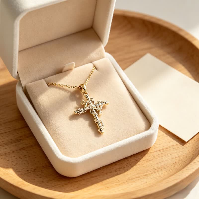 Christianartworkshop Zarte, gravierte Naturkreuz-Halskette: Zeichen reiner himmlischer Hingabe - image 3