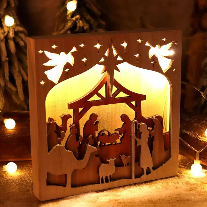 Christianartworkshop Freistehende Krippenleuchte aus Holz: Symbol stiller, göttlicher Wärme - Geburt - image 0