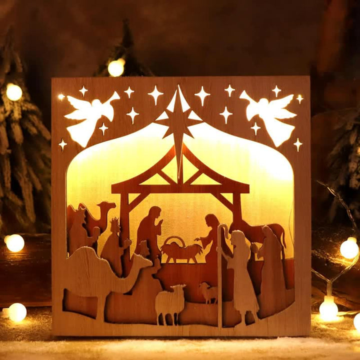 Christianartworkshop Freistehende Krippenleuchte aus Holz: Symbol stiller, göttlicher Wärme - image 2