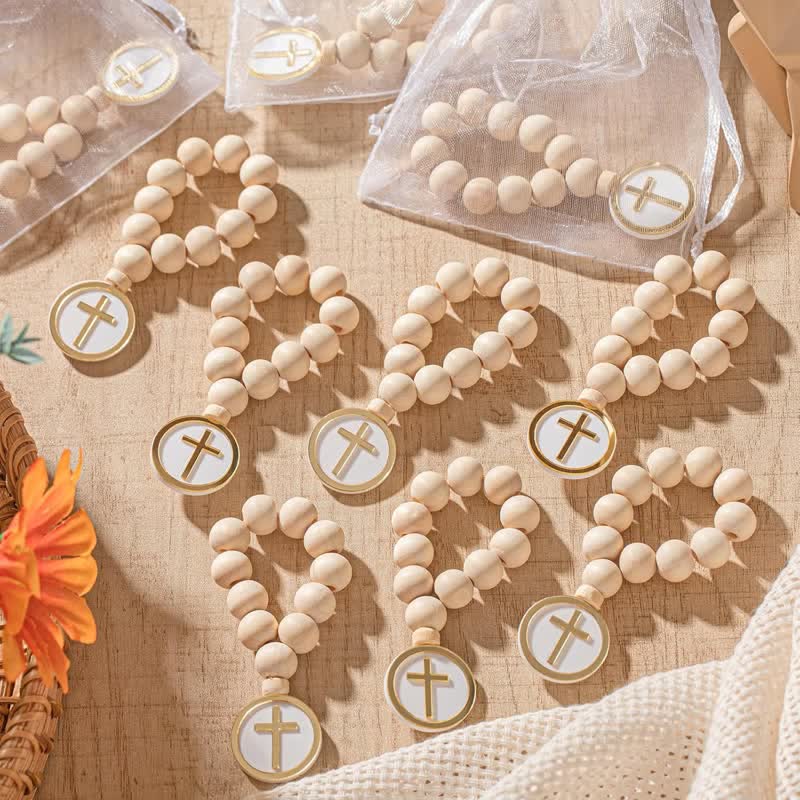Christianartworkshop Rosenkranz aus Naturholz mit rundem Kreuzanhänger: Zeichen unfehlbaren himmlischen Segens - image 2
