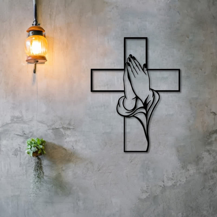 Christianartworkshop Wandbild „Betende Hände mit Kreuz“ aus hohlem Metall: Symbol des ewigen göttlichen Friedens - image 6