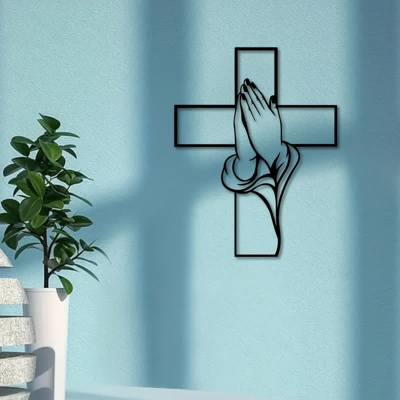 Christianartworkshop Wandbild „Betende Hände mit Kreuz“ aus hohlem Metall: Symbol des ewigen göttlichen Friedens - image 3