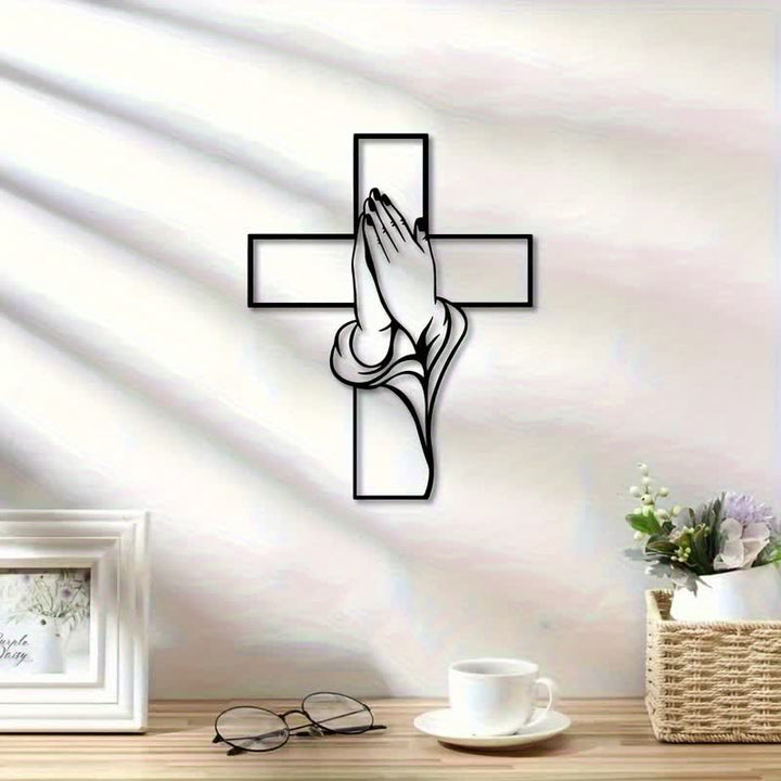 Christianartworkshop Wandbild „Betende Hände mit Kreuz“ aus hohlem Metall: Symbol des ewigen göttlichen Friedens - image 4