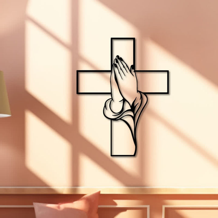 Christianartworkshop Wandbild „Betende Hände mit Kreuz“ aus hohlem Metall: Symbol des ewigen göttlichen Friedens - image 2