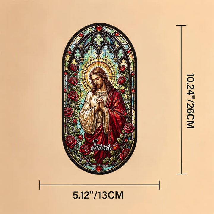 Christianartworkshop Jesus-Glas-Sonnenfänger mit Blumenkranz: Symbol des sanften göttlichen Friedens - Jesus - image 7