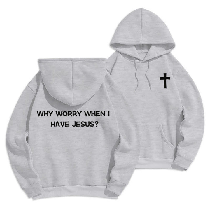 Christianartworkshop Warum sich Sorgen machen, wenn ich Jesus habe? Oversized Pullover Hoodie - Grau - 2XL - image 6