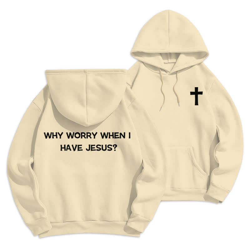 Christianartworkshop Warum sich Sorgen machen, wenn ich Jesus habe? Oversized Pullover Hoodie - Beige - 2XL - image 9