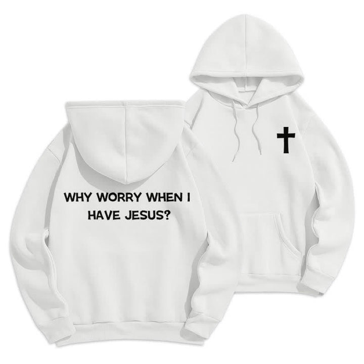 Christianartworkshop Warum sich Sorgen machen, wenn ich Jesus habe? Oversized Pullover Hoodie - Weiß - 2XL - image 0