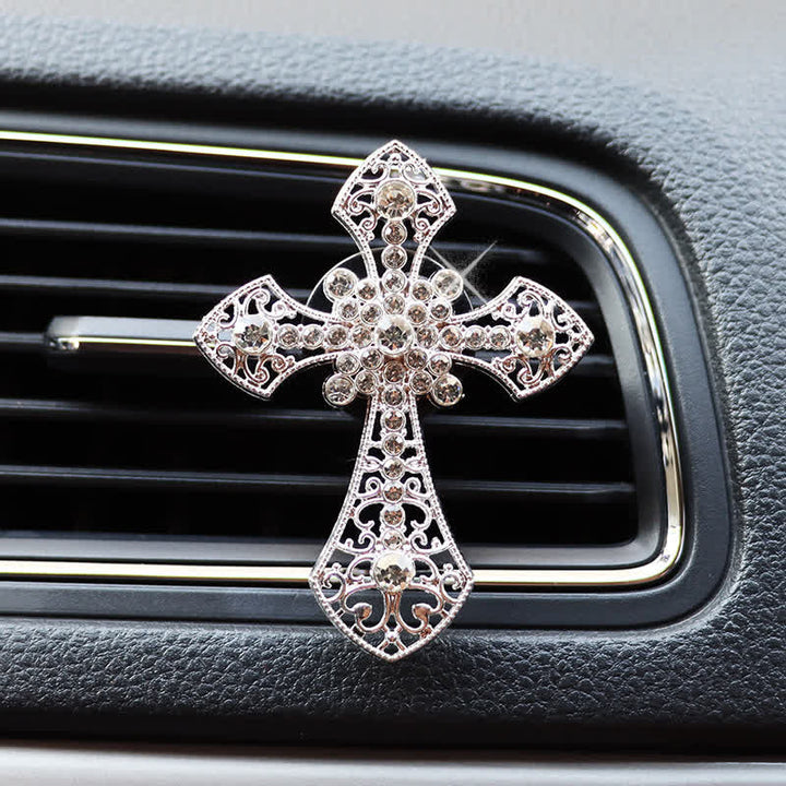 Christianartworkshop Funkelndes Strasskreuz als Autodekoration: Symbol stillen, göttlichen Trostes - Silber - image 6