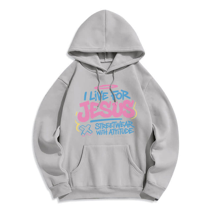 Christianartworkshop Ich lebe für Jesus Graffiti Hellblauer Oversize-Hoodie - Grau - 2XL - image 4