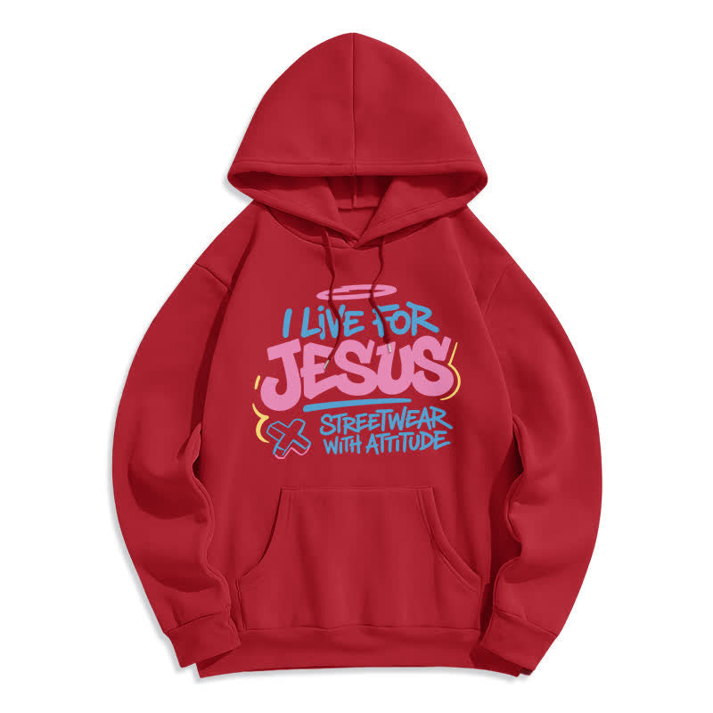 Christianartworkshop Ich lebe für Jesus Graffiti Hellblauer Oversize-Hoodie - Rot - 2XL - image 3