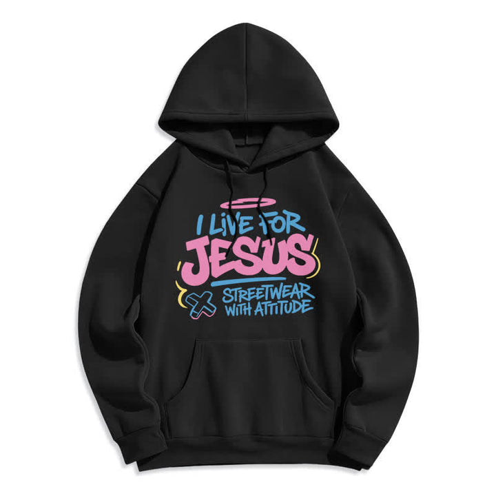 Christianartworkshop Ich lebe für Jesus Graffiti Hellblauer Oversize-Hoodie - Schwarz - 2XL - image 1