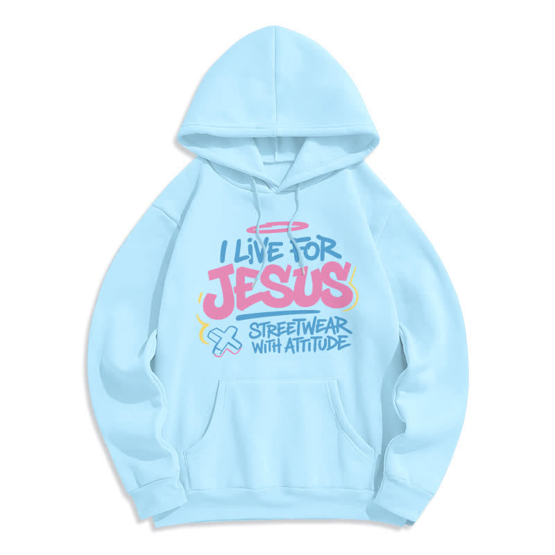Christianartworkshop Ich lebe für Jesus Graffiti Hellblauer Oversize-Hoodie - Blau - 2XL - image 0
