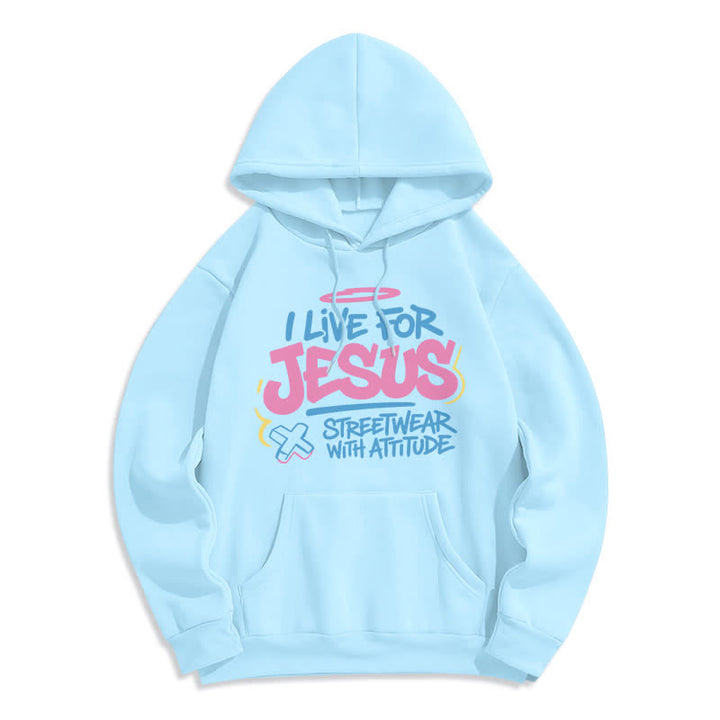Christianartworkshop Ich lebe für Jesus Graffiti Hellblauer Oversize-Hoodie - Blau - 2XL - image 0