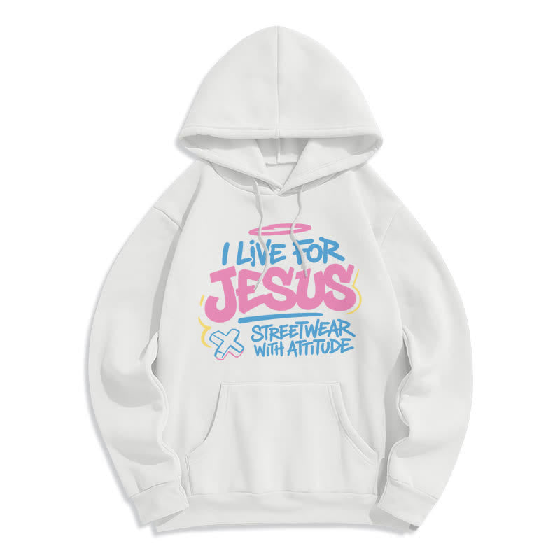 Christianartworkshop Ich lebe für Jesus Graffiti Hellblauer Oversize-Hoodie - Weiß - 2XL - image 2