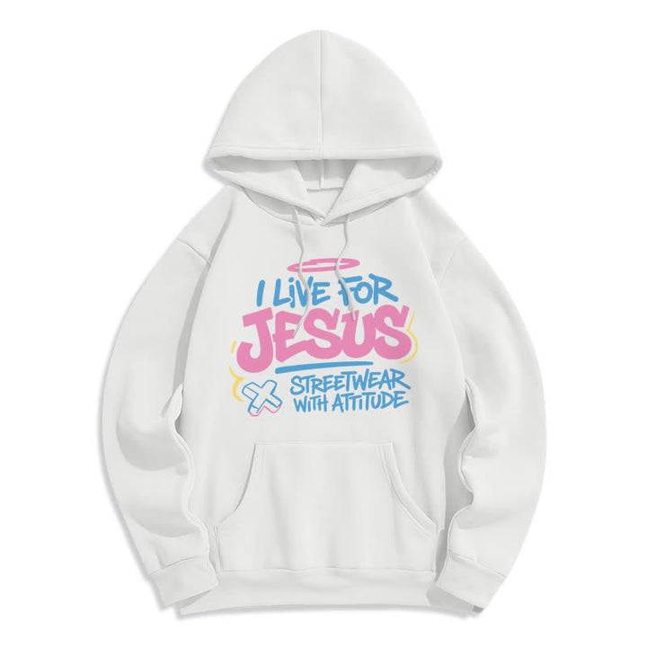 Christianartworkshop Ich lebe für Jesus Graffiti Hellblauer Oversize-Hoodie - Weiß - 2XL - image 2