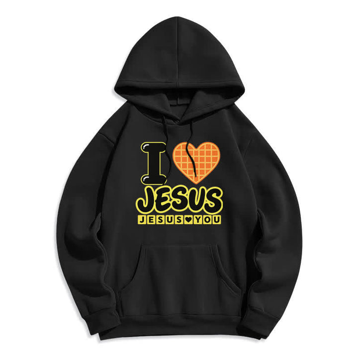 Christianartworkshop Ich liebe Jesus karierter Herz-Fleece-Hoodie - Schwarz - 2XL - image 2