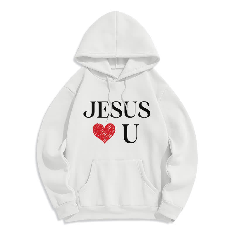 Christianartworkshop Jesus Loves U Graffiti Heart Fleece Pullover Hoodie - Weiß - 2XL - image 1