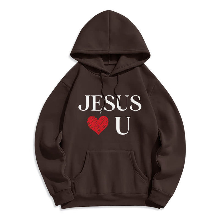 Christianartworkshop Jesus Loves U Graffiti Heart Fleece Pullover Hoodie - Kaffee - 2XL - image 0