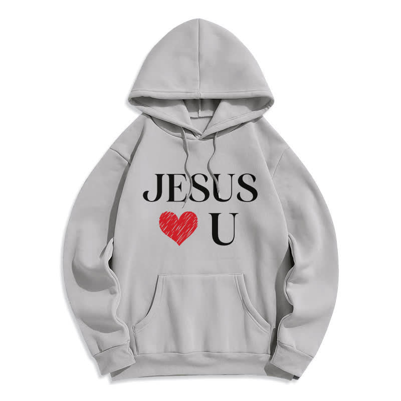 Christianartworkshop Jesus Loves U Graffiti Heart Fleece Pullover Hoodie - Grau - 2XL - image 3