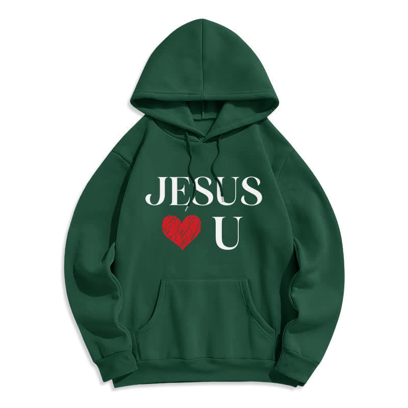 Christianartworkshop Jesus Loves U Graffiti Heart Fleece Pullover Hoodie - Grün - 2XL - image 5