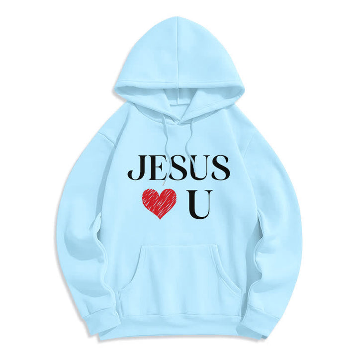 Christianartworkshop Jesus Loves U Graffiti Heart Fleece Pullover Hoodie - Blau - 2XL - image 7