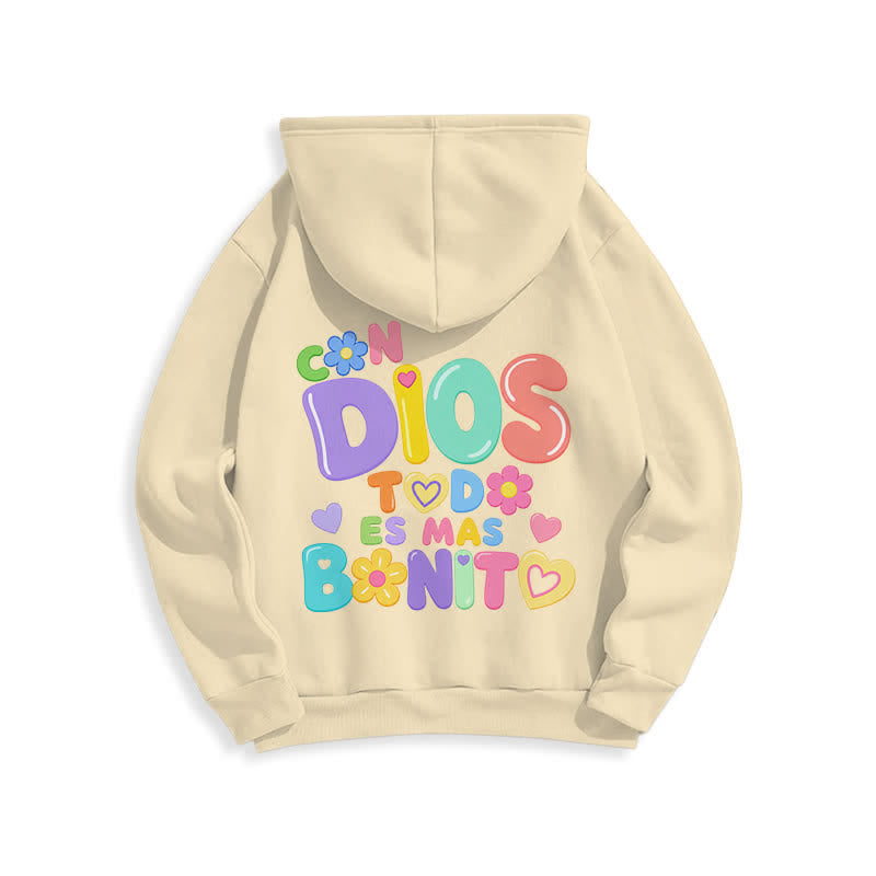Christianartworkshop Pastellfarbener, cremefarbener Oversize-Pullover-Hoodie mit Graffiti-Blumenmuster - image 1