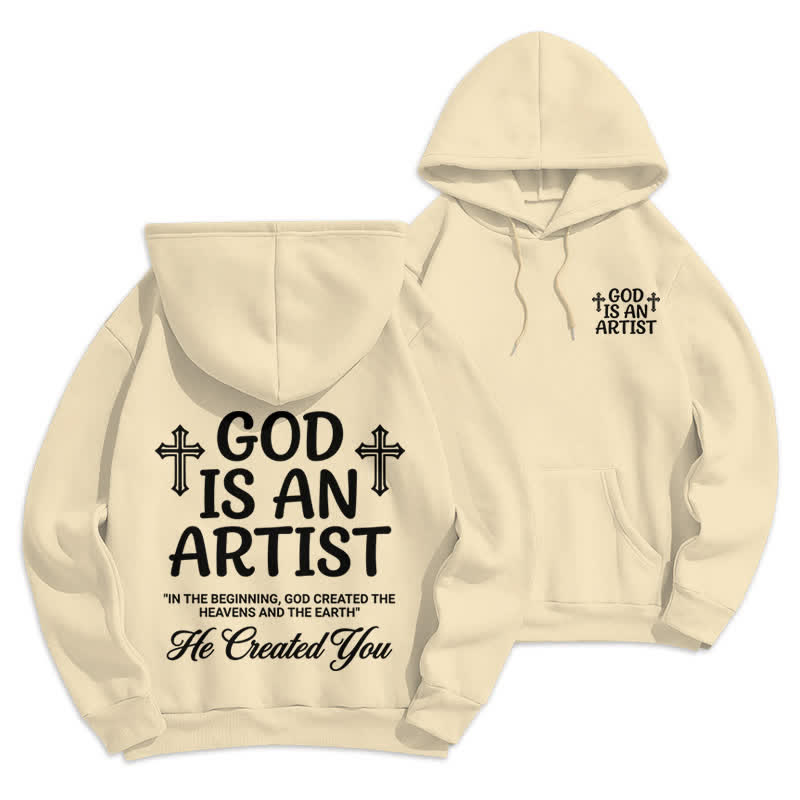 Christianartworkshop God Is An Artist Schwarzer Streetwear-Pullover-Hoodie - Beige - 2XL - image 12