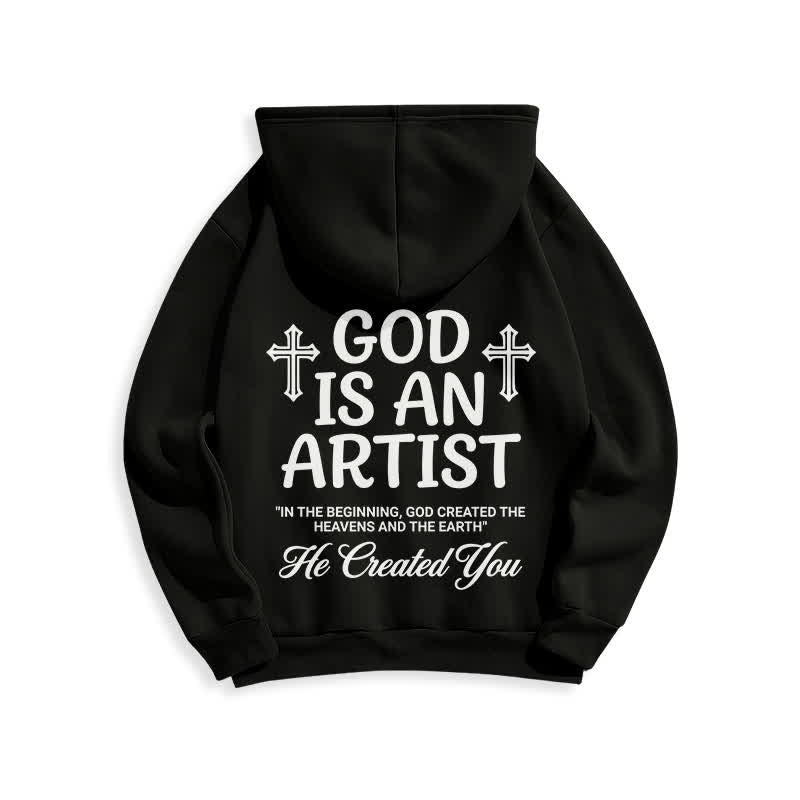 Christianartworkshop God Is An Artist Schwarzer Streetwear-Pullover-Hoodie - image 1