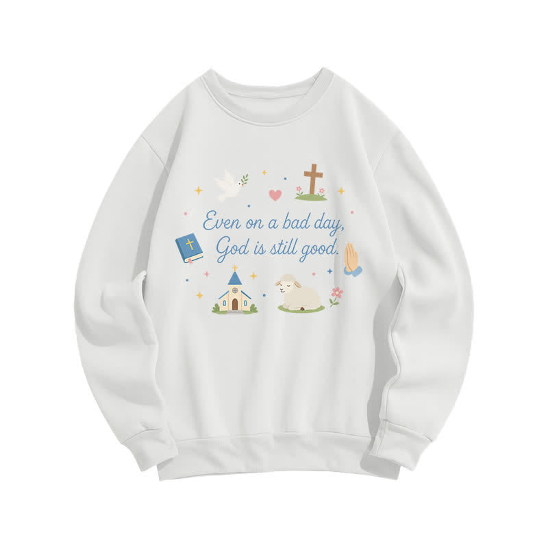 Christianartworkshop „God Is Still Good“ – Gemütliches Sweatshirt mit Rundhalsausschnitt und Grafikprint - Weiß - 2XL - image 1
