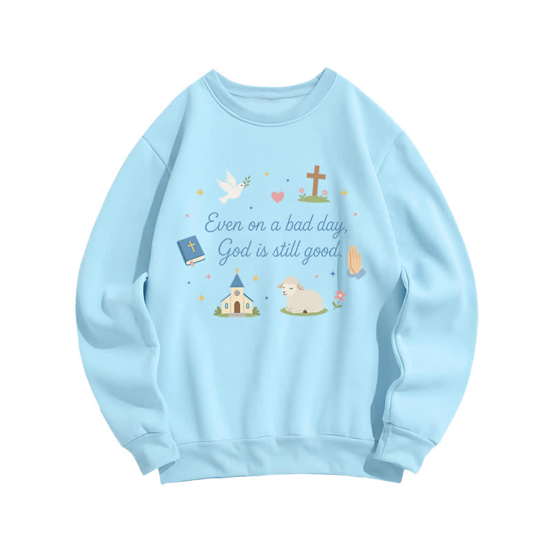 Christianartworkshop „God Is Still Good“ – Gemütliches Sweatshirt mit Rundhalsausschnitt und Grafikprint - Blau - 2XL - image 2