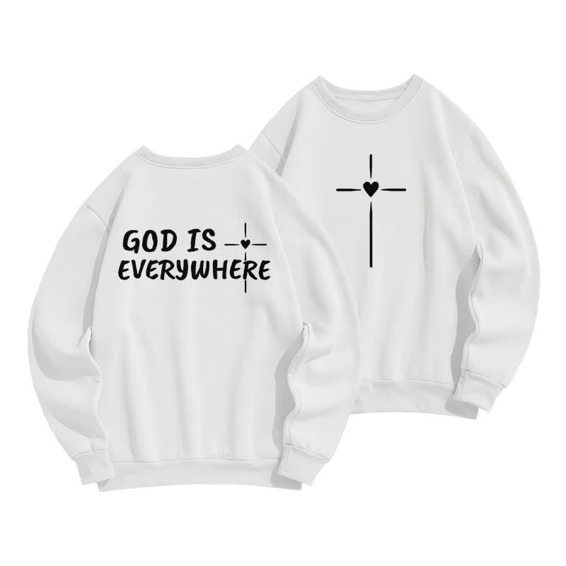 Christianartworkshop God Is Everywhere Oversized Fleecegefüttertes Sweatshirt mit Rundhalsausschnitt - Weiß - 2XL - image 0