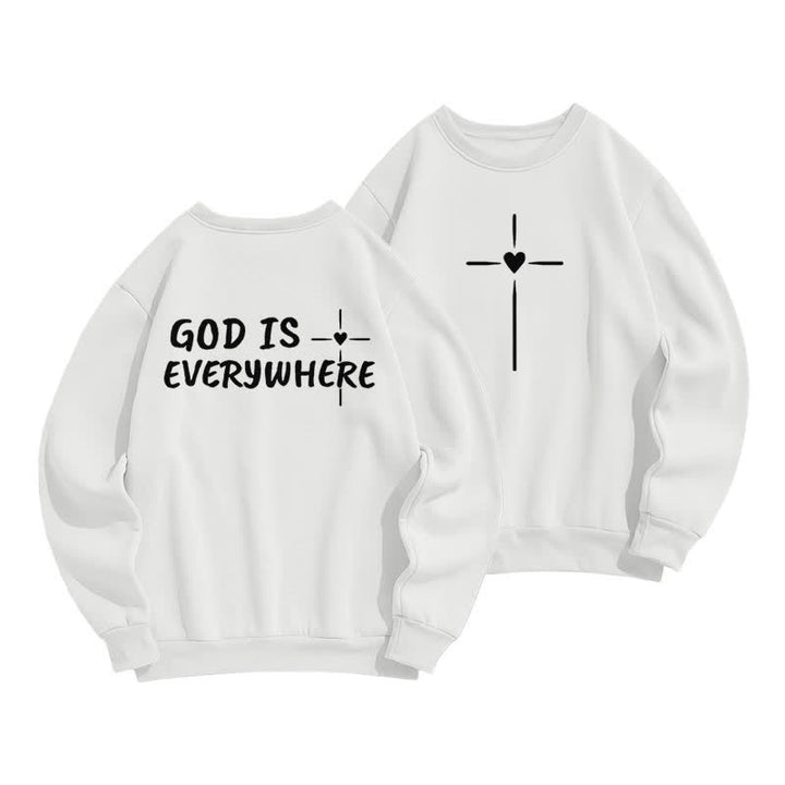 Christianartworkshop God Is Everywhere Oversized Fleecegefüttertes Sweatshirt mit Rundhalsausschnitt - Weiß - 2XL - image 0