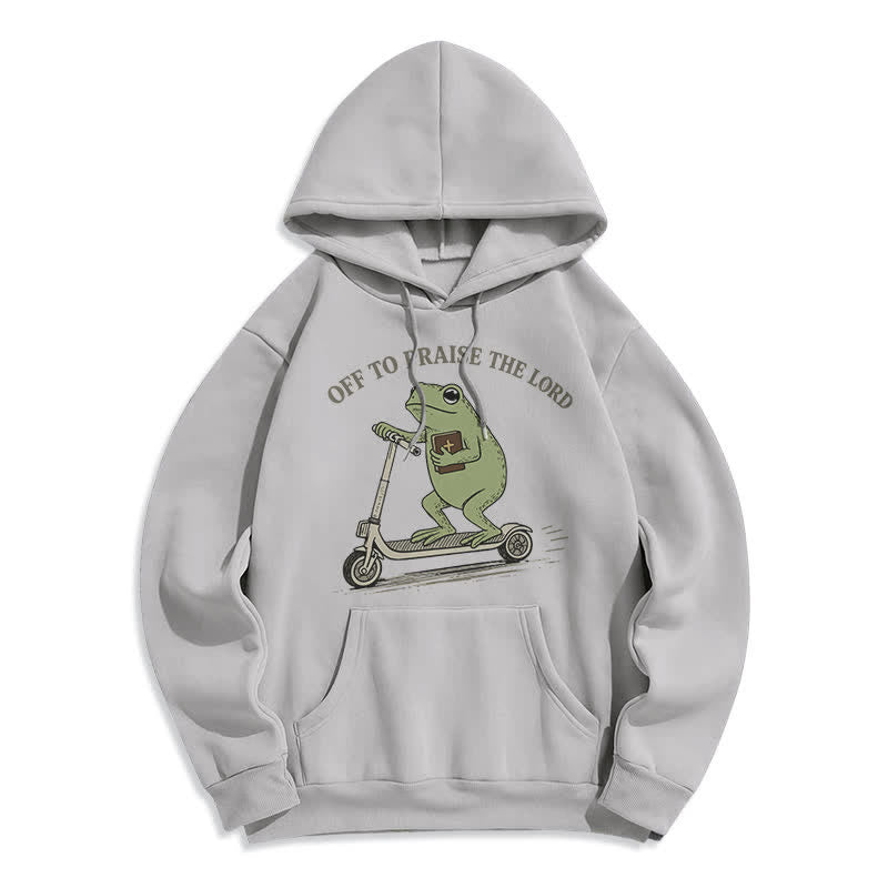 Christianartworkshop Auf zum Lobpreis des Herrn Frosch Blauer Oversize-Hoodie - Grau - 2XL - image 5