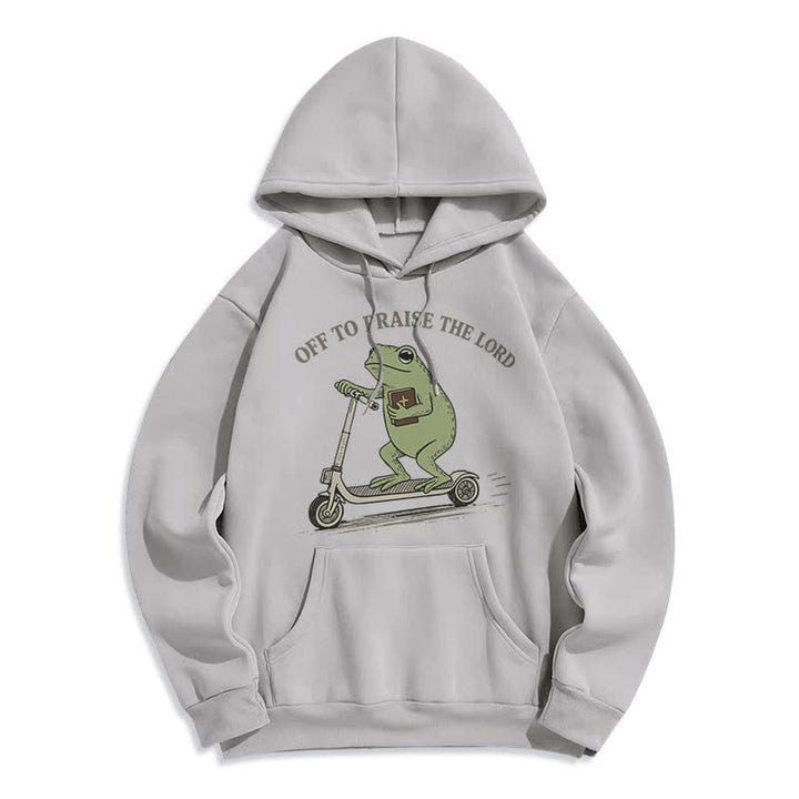 Christianartworkshop Auf zum Lobpreis des Herrn Frosch Blauer Oversize-Hoodie - Grau - 2XL - image 5