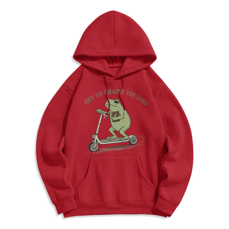 Christianartworkshop Auf zum Lobpreis des Herrn Frosch Blauer Oversize-Hoodie - Rot - 2XL - image 3