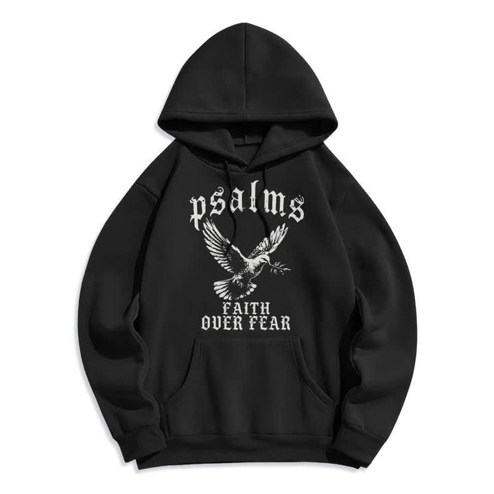 Christianartworkshop Psalmen-Pullover-Hoodie mit Taubenmotiv: Glaube statt Angst - Schwarz - 2XL - image 0
