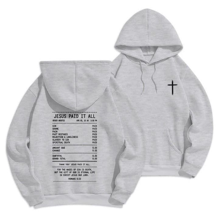 Christianartworkshop „Jesus hat alles bezahlt“-Quittungs-Grafik-Fleece-Pullover-Hoodie - Grau - 2XL - image 0