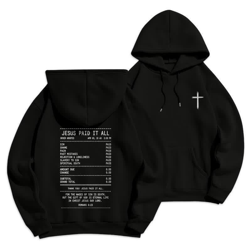 Christianartworkshop „Jesus hat alles bezahlt“-Quittungs-Grafik-Fleece-Pullover-Hoodie - Schwarz - 2XL - image 6
