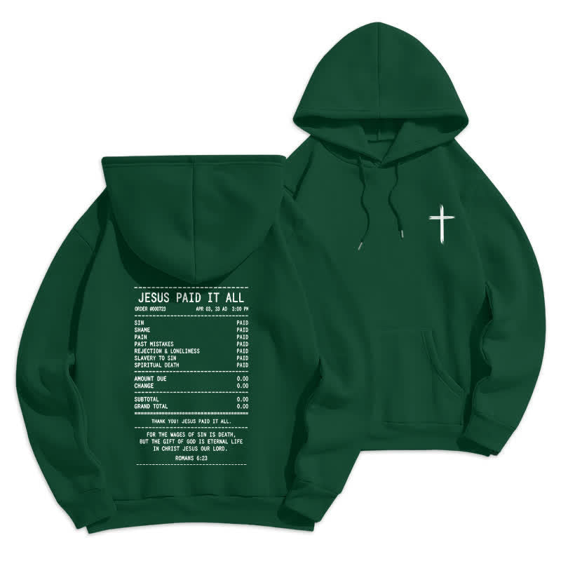 Christianartworkshop „Jesus hat alles bezahlt“-Quittungs-Grafik-Fleece-Pullover-Hoodie - Grün - 2XL - image 15
