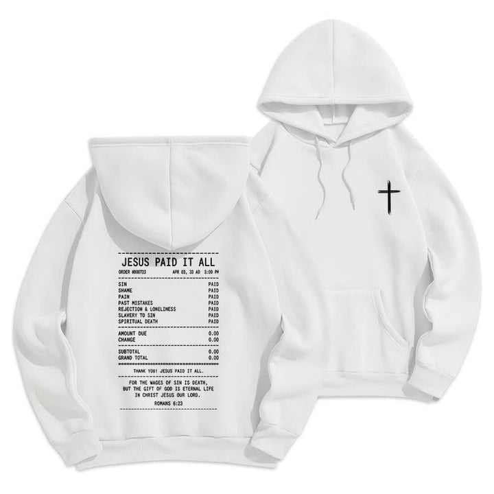 Christianartworkshop „Jesus hat alles bezahlt“-Quittungs-Grafik-Fleece-Pullover-Hoodie - Weiß - 2XL - image 3