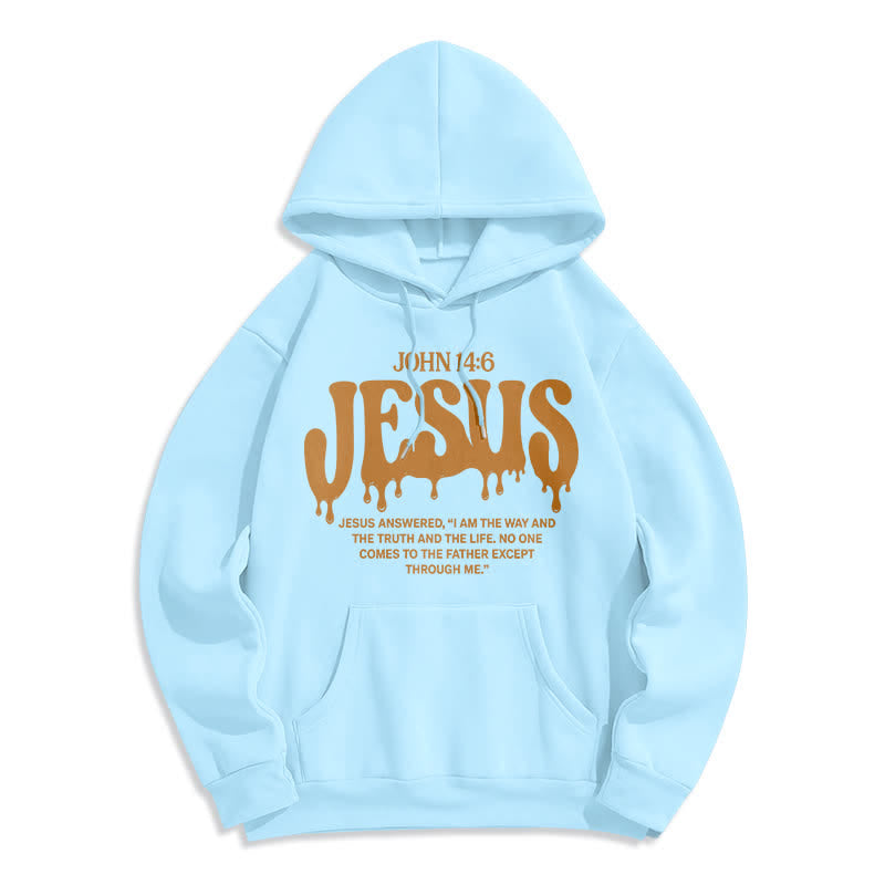 Christianartworkshop Jesus Drip Johannes 14,6 Fleece-Pullover-Hoodie - Blau - 2XL - image 3
