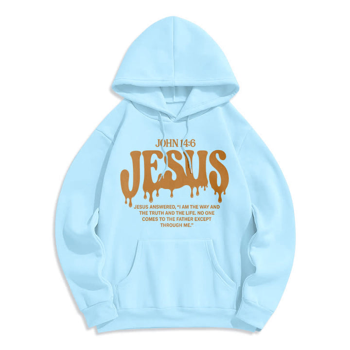 Christianartworkshop Jesus Drip Johannes 14,6 Fleece-Pullover-Hoodie - Blau - 2XL - image 3