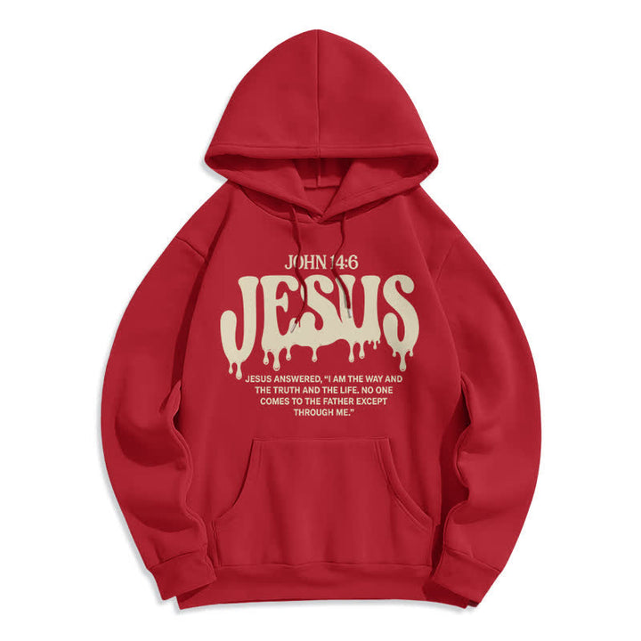 Christianartworkshop Jesus Drip Johannes 14,6 Fleece-Pullover-Hoodie - Rot - 2XL - image 2