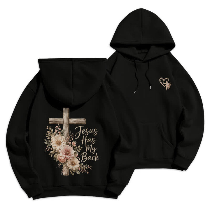 Christianartworkshop Jesus Has My Back Floral Cross White Pullover Hoodie - Schwarz - 2XL - image 3
