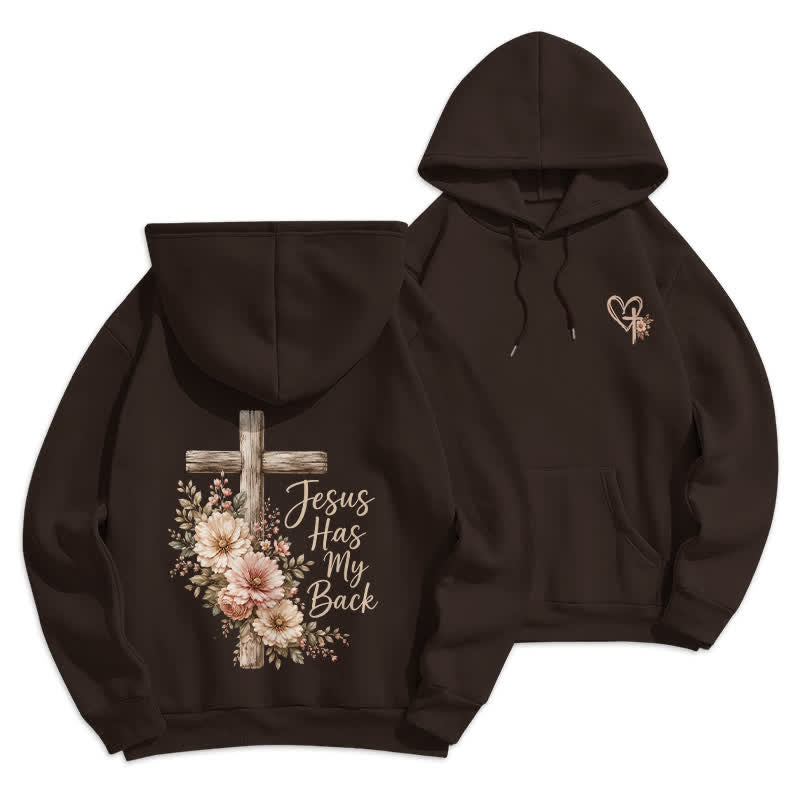 Christianartworkshop Jesus Has My Back Floral Cross White Pullover Hoodie - Kaffee - 2XL - image 9