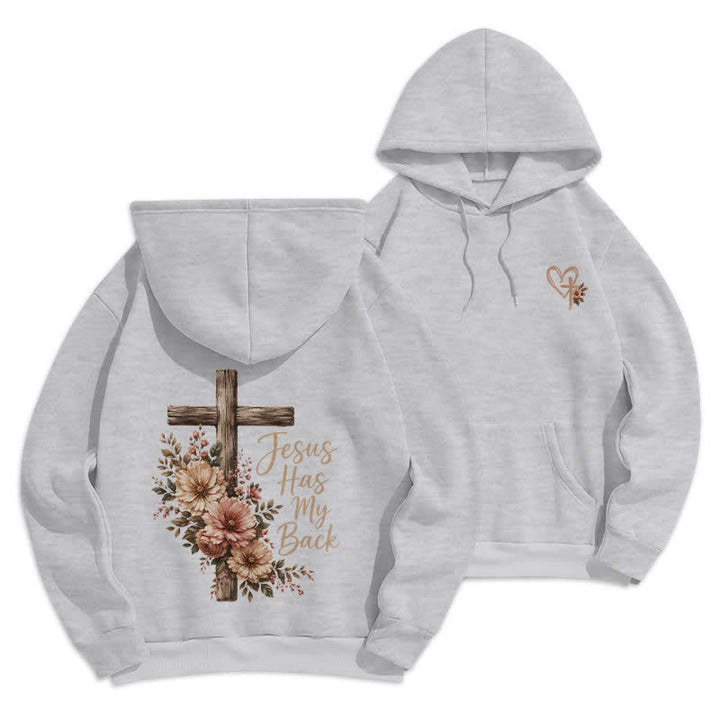 Christianartworkshop Jesus Has My Back Floral Cross White Pullover Hoodie - Grau - 2XL - image 6